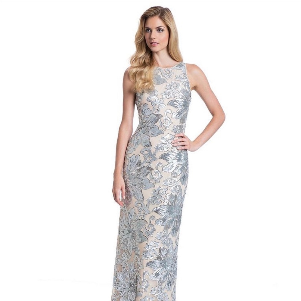 Nude and Silver Sequin Gown